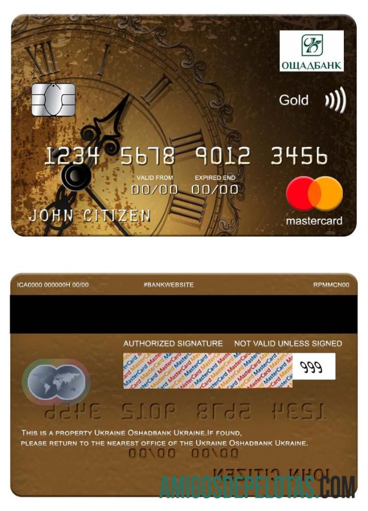 Ucrânia Oshadbank Ucrânia Mastercard Ouro exemplo real